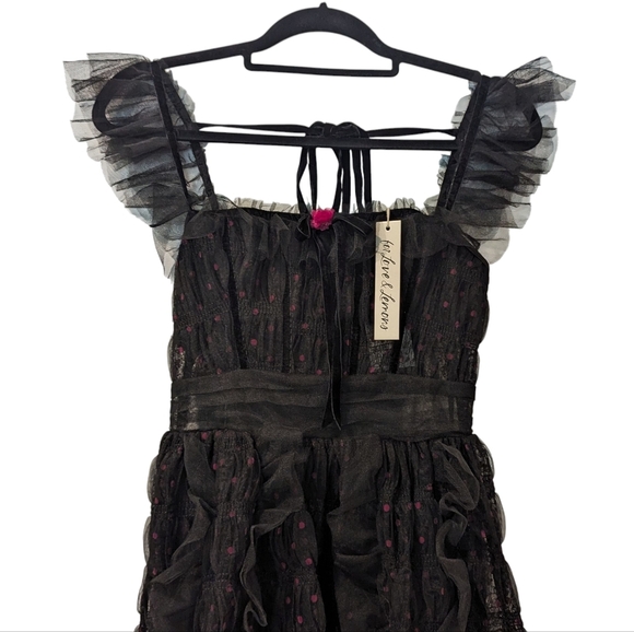 NWT For Love and Lemons Janelle Black Pink Polka Dot Tiered Ruffle Maxi Dress - Picture 7 of 14